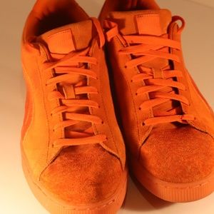 orange suede puma sneakers